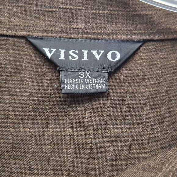 Visivo Mens 3XL 100% Polyester Textured Grid Long Sleeve Button Up Shirt - Picture 4 of 4